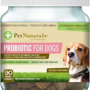 Pet Naturals, Daily Probiotic for Dogs, Digestive Health Supplement, Natural Duck Flavor, 90 Bite-Sized Chews, Brown Chew